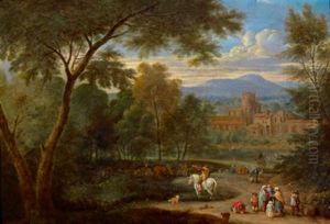 Eine Italianisierende Landschaft Mit Einem Reiter Und Anderen Reisenden by Pieter Bout