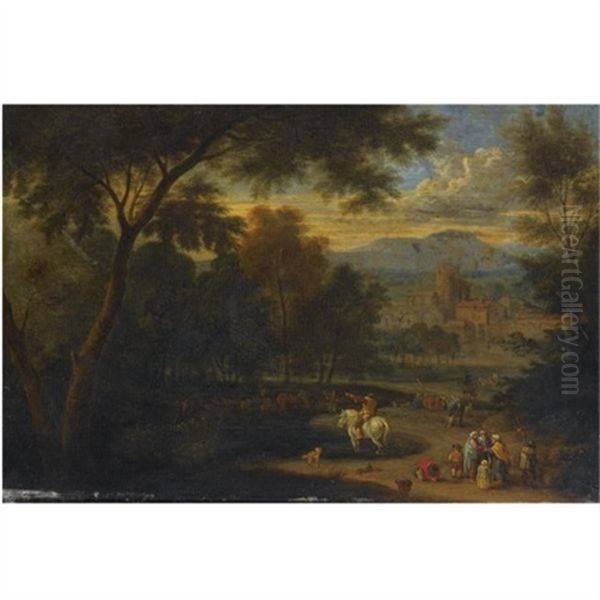 An Italianate Landscape With A Horseman And Travellers Conversing On A Path - view 1