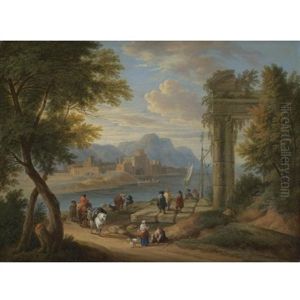A River Estuary With Fishermen And Travellers Resting Beneath A Ruin, A Mountainous Landscape Beyond ( Collab. W/ Adriaen Fransz. Boudewijns)