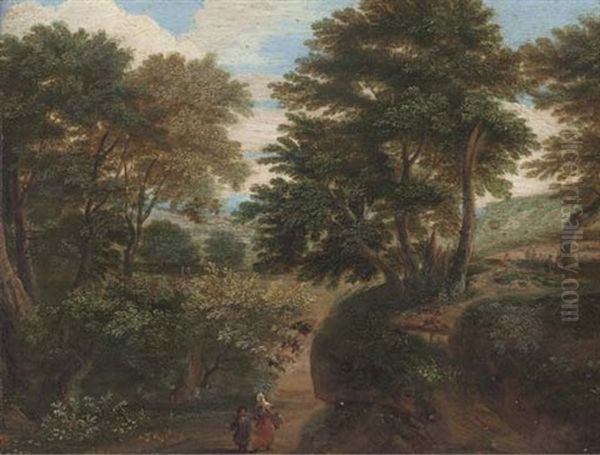 An Extensive Wooded Landscape With Figures On A Track - view 1