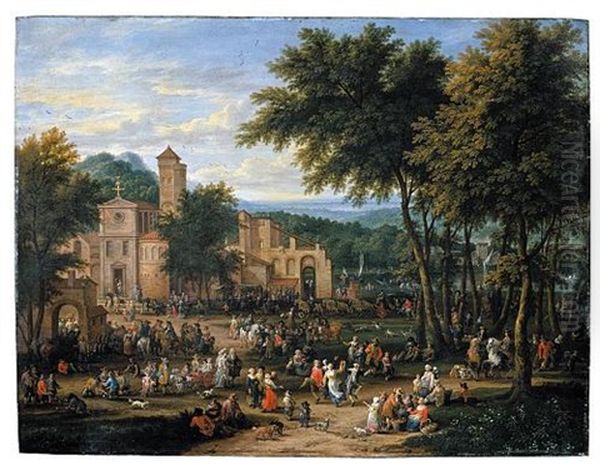 Landscape With A Village Festival, With Numerous Figures Dancing And Feasting Near A Church, A River Beyond (collab. W/adriaen Frans Boudewijns) - view 1