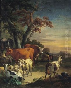 Hirten Mit Ihrer Herde In Einer Sudlichen Landschaft by Pieter Bout