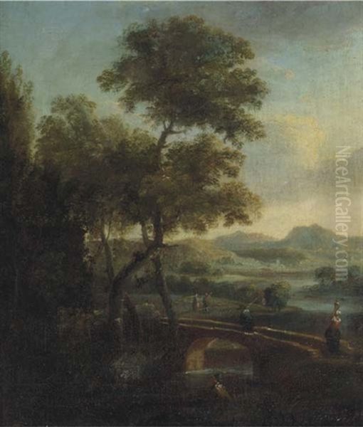 A River Landscape With Figures On A Bridge - view 1