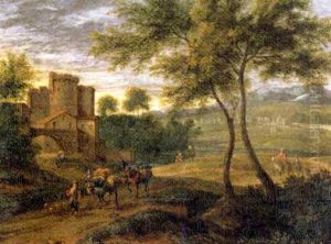 A Landscape With Travellers By The Gates Of A Castle (in Collab. W/adriaen Franz Boudewyns)