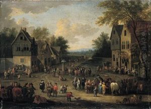 A Crowded Village Scene With Numerous Villagers And Animals by Pieter Bout