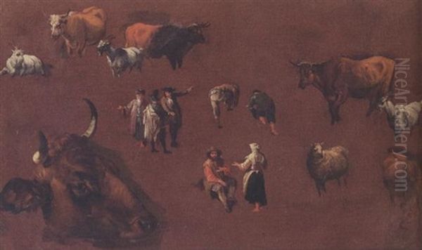 Studies Of Cattle And Figures - view 1