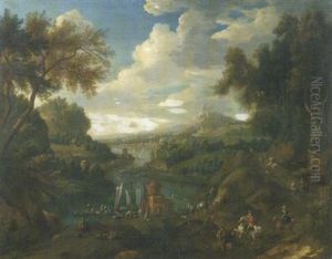 Paysage Fluvial Anime De Nombreux Personnages Et Barques