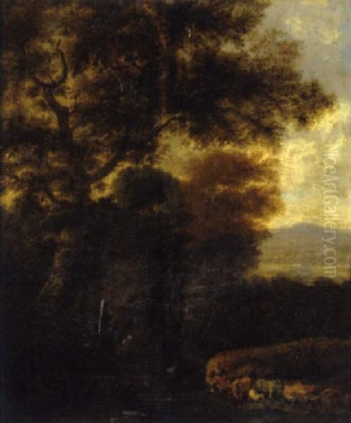 Hirtin Mit Herde In Einer Waldlandschaft - view 1