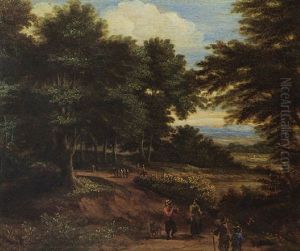 A Wooded Landscape With Travellers On A Path A Wooded Landscape With Travellers On A Path