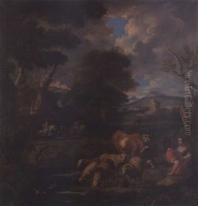 Jeunes Bergers Et Leur Troupeau Dans Un Paysage by Pieter Bout