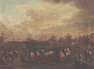 A Winter Scene With A Horse-drawn Sleigh And Skaters by Pieter Bout