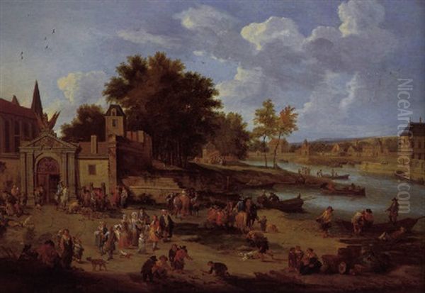 Townsfolk Gathering On The Shore Of An Estuary - view 1
