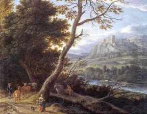 Paysage Fluvial Avec Bergers Et Troupeau Sur Un Chemin Forestier by Pieter Bout