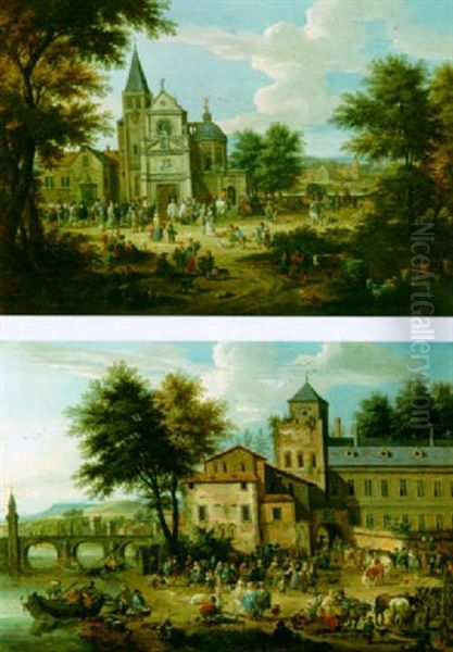 A Wedding Scene In Front Of A Church - view 1