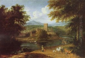 An Arcadian Landscape With A Washerwoman And Travellers, A Capriccio Of A Classical Town With Mountains Beyond