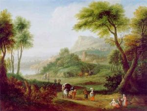 Sudliche Landschaft Mit Reisenden In Einem Planwagen