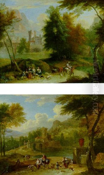 A Wooded Landscape With Peasants And Animals, A Town Beyond - view 1
