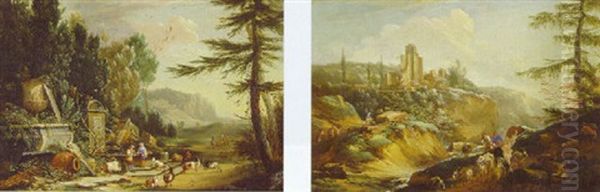 An Italianate Landscape With Figures And Goats Before Classical Ruins - view 1