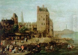 Market Scene On A Harbour Quay by Pieter Bout