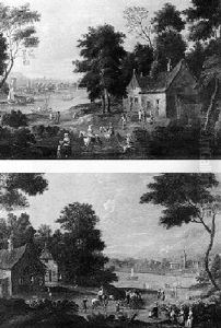 River Landscape With Figures And Cottages
