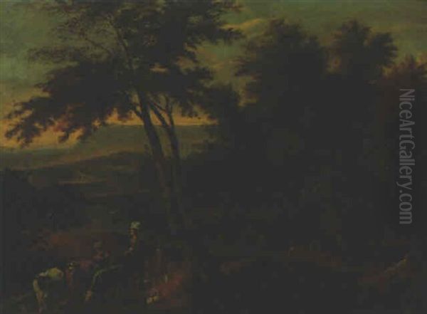 An Italianate River Landscape With Drovers On A Track - view 1