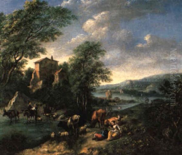 Fluslandschaft Mit Hirten Und Herde - view 1