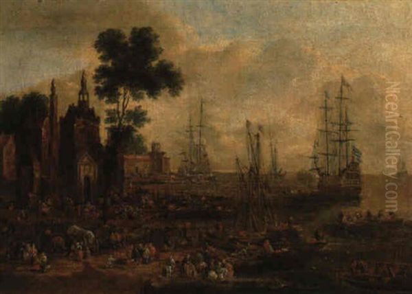 Peasants Loading Waggons In A Harbour - view 1