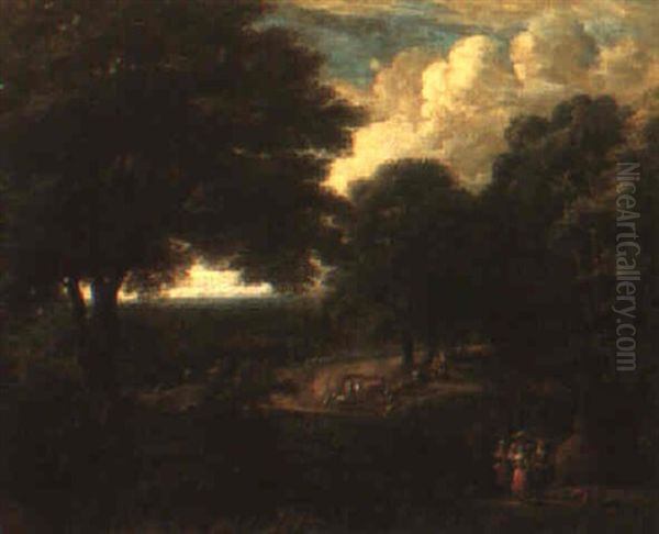 Wooded Italianate Landscape With Figures - view 1