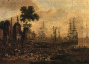Peasants Loading Packages Onto Wagons In A Harbour Peasants Loading Packages Onto Wagons In A Harbour