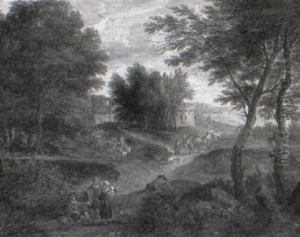 An Italianate Landscape With Travellers On A Track, A Town Beyond - view 1