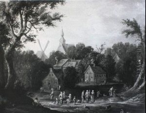 Peasants By A Village by Pieter Bout