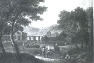 Landscape With Figures And Aqueduct In The Background by Pieter Bout