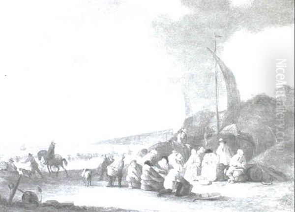 Fishermen Dividing Their Catch At The Seashore - view 1