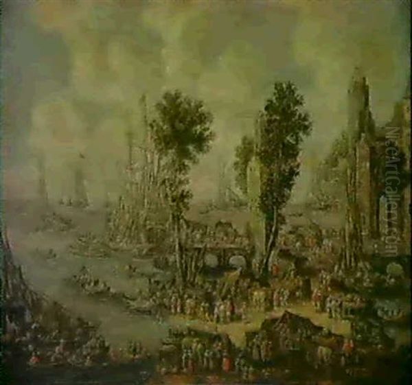Vue D'un Port De Mer Avec Scenede Marche A Quai - view 1