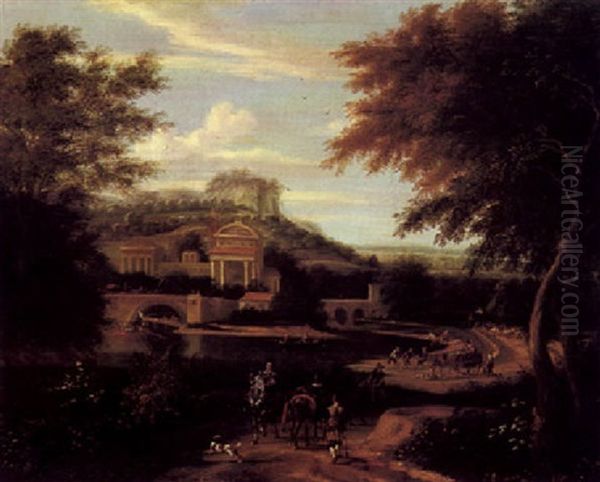 Wooded Landscape With Figures On A Path Beside A Lake - view 1