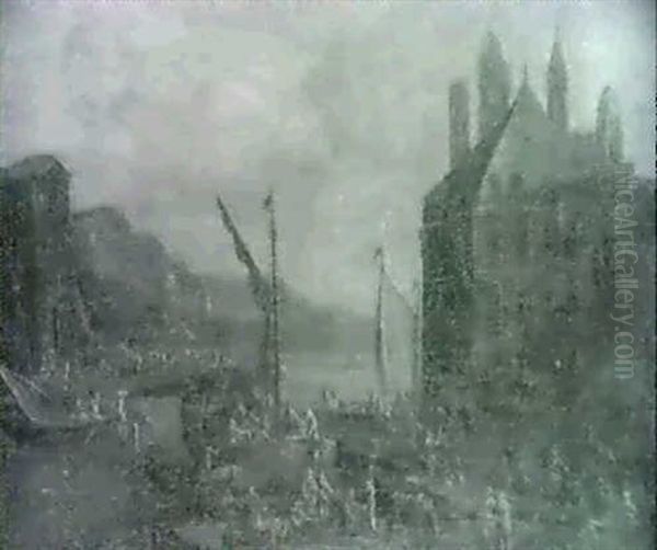 River Landscapes With Figures And Boats At Quaysides - view 1