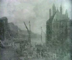 River Landscapes With Figures And Boats At Quaysides by Pieter Bout
