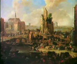Eine Hafenstadt Mit Vielen Figuren