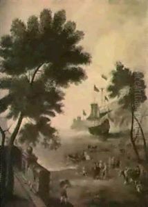 Ein Sudlandischer Hafen Mit Einem Dreimaster Und Vielen Figuren Ein Sudlandischer Hafen Mit Einem Dreimaster Und Vielen Figuren