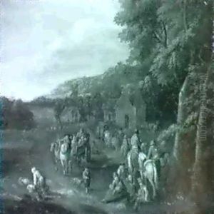 Travellers And Peasants On A Country Road. by Pieter Bout