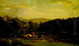 Landscape With Cows, A Town In The Distance