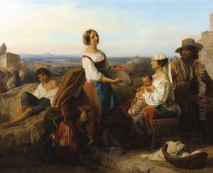 Joueuse De Tambourin Dans La Campagne Romaine by Friedrich Bouterwek