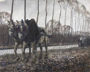 Les Chevaux De Halage Sous La Pluie by Bernard Boutet De Monvel