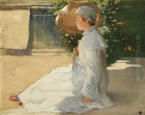 Femme Dans Une Barque ; La Jeune Mariee (jeanne Lebaigue A L'ombrelle)