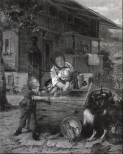 Mutter Mit Zwei Kindern Vor Dem Haus Mutter Mit Zwei Kindern Vor Dem Haus