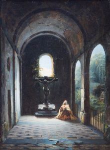 A Praying Monk In A Chapel by Charles Marie Bouton