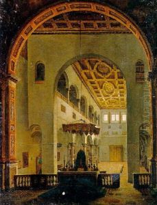 Moine Priant Devant L'autel Dans Une Eglise Italienne by Charles Marie Bouton