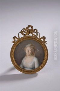 Portrait De Femme Blonde, A Mi-corps Vers La Gauche, En Robe Blanche A Decollete by Joseph Marie Bouton