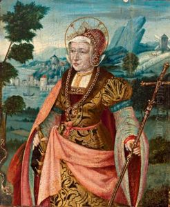 Die Heilige Margarethe Mit Dem Drachen Vor Weitem Landschaftshintergrund
