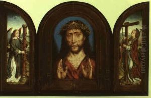 Christ As The Man Of Sorrows Flanked By An Angel And A St. Catherine